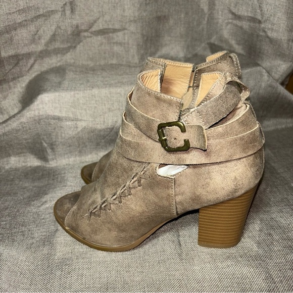 Diba True Bootie Ankle Open Toe Boots Women Tan Taupe Zip Side Buckles Size 8.5 - Picture 4 of 8